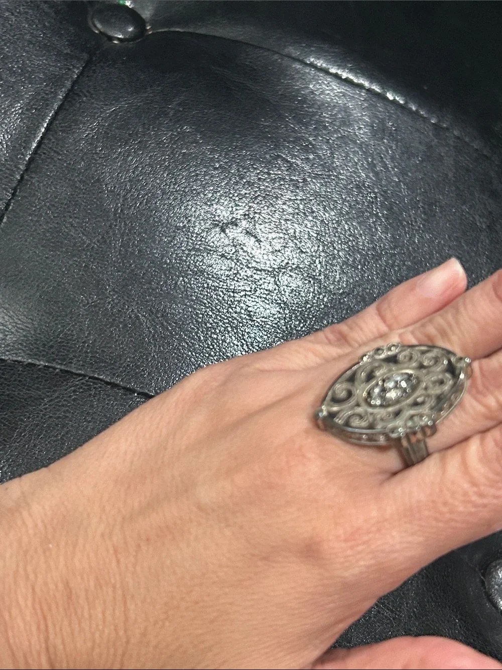 Brighton Mumtaz Silver-Tone Oval Filigree Ring with Clear Stones